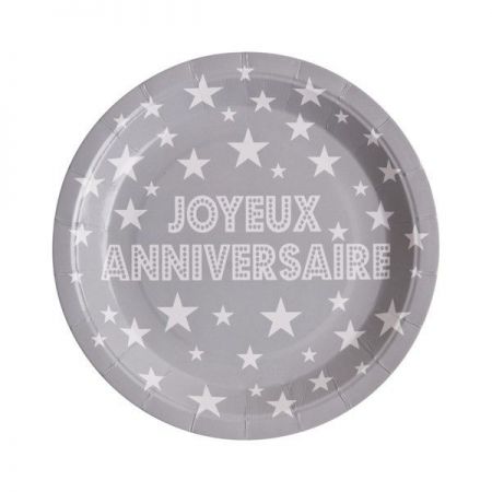 assiette joyeux anniversaire les 10 pieces magasin winn promo action gris 