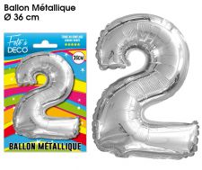 ballon chiffre aluminium 2 argent 36 cm 