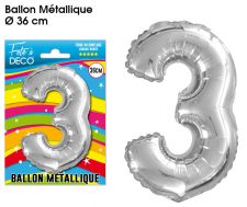  ballon chiffre aluminium 3 argent 36 cm 
