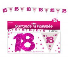 guirlande fanion 18 ans rose et blanc 