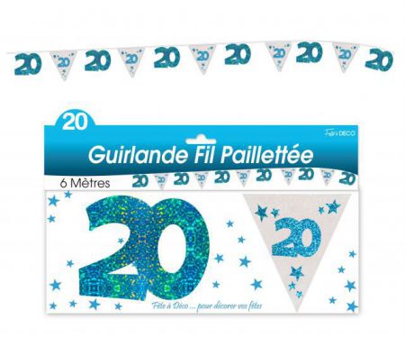 guirlande fanion 20 ans bleu et blanc 