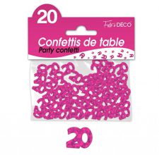 confettis de table 20 ans fuchsia rigide 