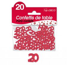 confettis de table 20 ans rouge rigide 