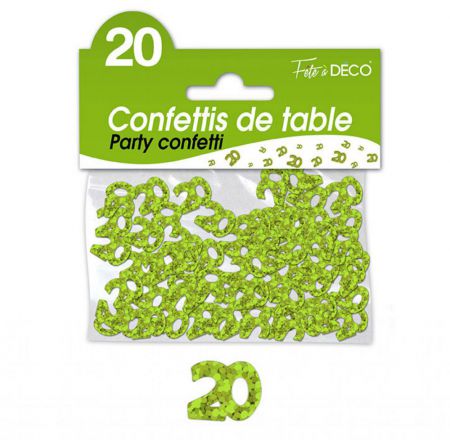 confettis de table 20 ans vert rigide 