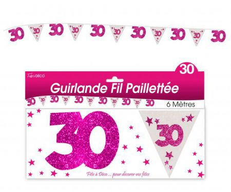 guirlande fanion 30 ans rose et blanc 