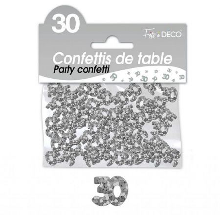 confettis de table 30 ans argent rigide 