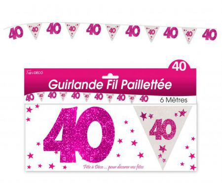 guirlande fanion 40 ans rose et blanc 