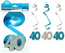 guirlande spirale 40 ans bleu x3 