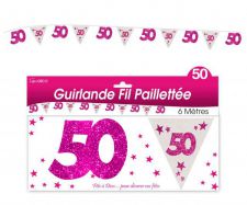 guirlande fanion 50 ans rose et blanc 