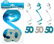 guirlande spirale 50 ans bleu x3 