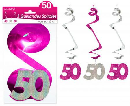 guirlande spirale 50 ans rose x3 