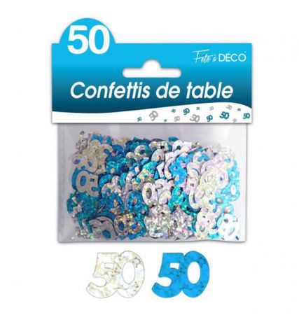 confettis de table 50 ans bleu argent 
