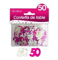 confettis de table 50 ans rose argent 