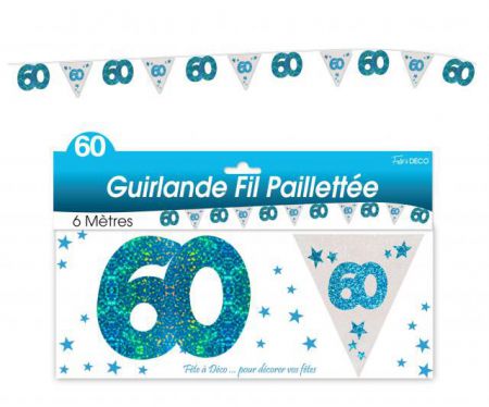 guirlande fanion 60 ans bleu et blanc 