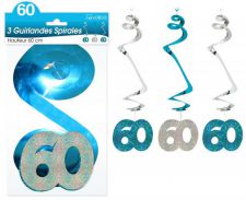 guirlande spirale 60 ans bleu x3 