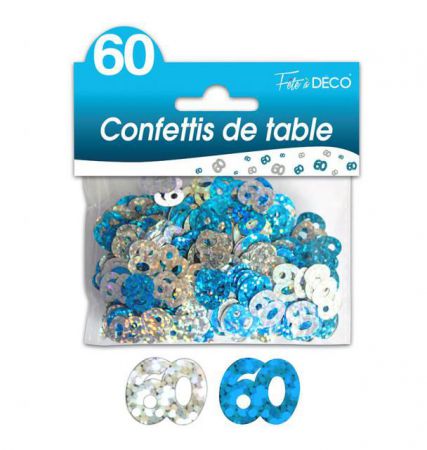confettis de table 60 ans bleu argent 