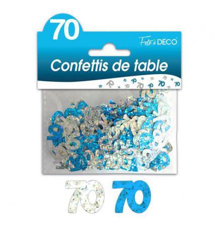 confettis de table 70 ans bleu argent 