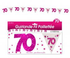 guirlande fanion 70 ans rose et blanc 