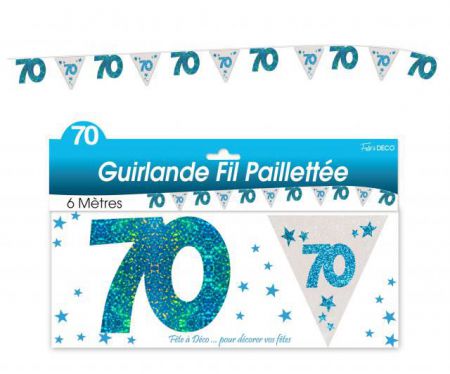 guirlande fanion 70 ans bleu et blanc 