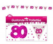 guirlande fanion 80 ans rose et blanc 