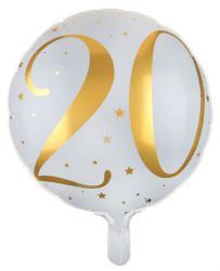 ballon 20 ans aluminium blanc et or 